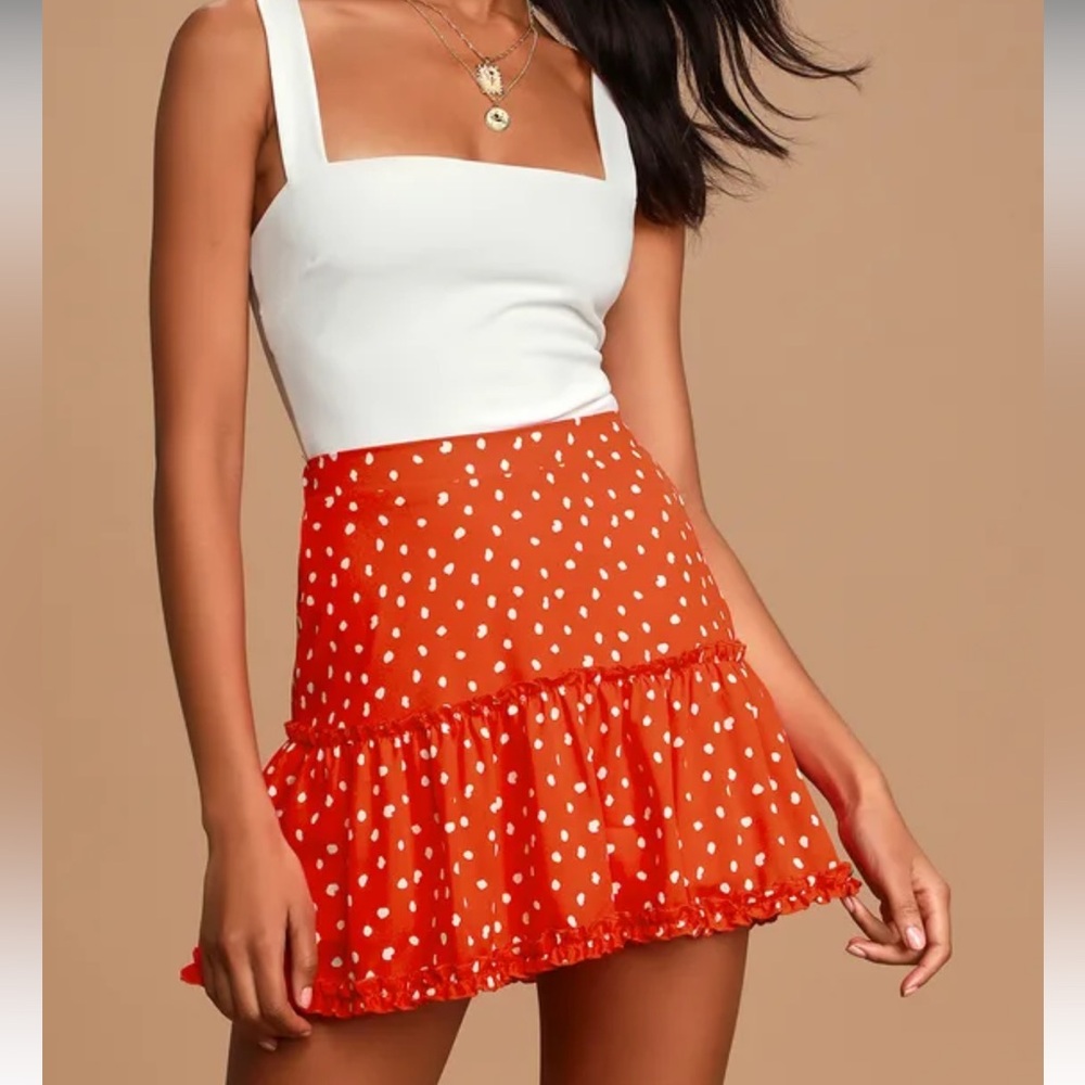 Lulu’s Red Polka Dot Ruffled Mini Skirt Small